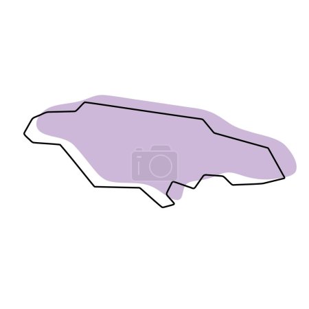 Jamaïque pays carte simplifiée. Silhouette violette avec contour lisse noir fin isolé sur fond blanc. Icône vectorielle simple