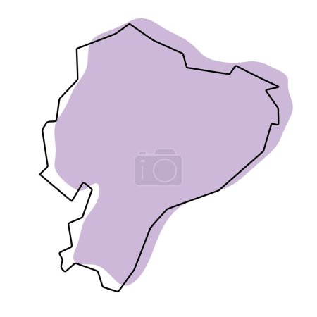 Ecuador country simplified map. Violet silhouette with thin black smooth contour outline isolated on white background. Simple vector icon