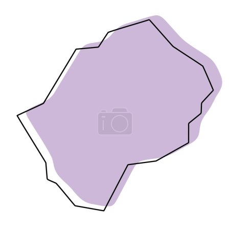 Carte simplifiée du Lesotho. Silhouette violette avec contour lisse noir fin isolé sur fond blanc. Icône vectorielle simple
