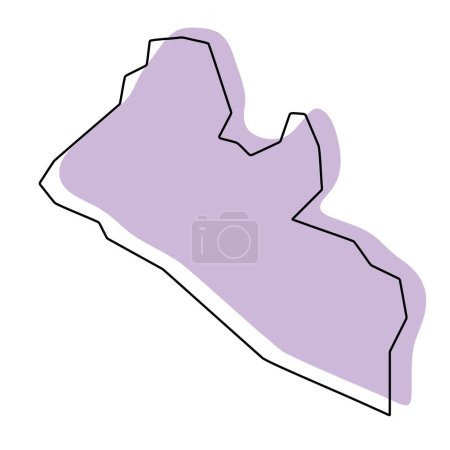 Liberia Land vereinfachte Karte. Violette Silhouette mit dünnen schwarzen, glatten Konturen, isoliert auf weißem Hintergrund. Einfaches Vektorsymbol