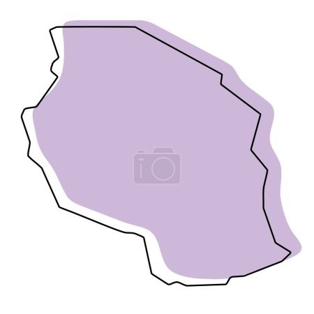 Tanzania country simplified map. Violet silhouette with thin black smooth contour outline isolated on white background. Simple vector icon
