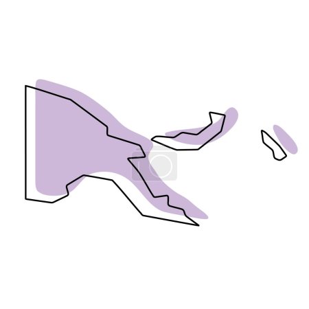 Papua-Neuguinea vereinfachte Landkarte. Violette Silhouette mit dünnen schwarzen, glatten Konturen, isoliert auf weißem Hintergrund. Einfaches Vektorsymbol