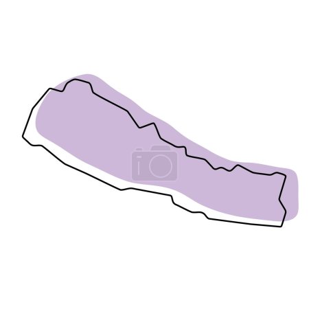 Nepal país mapa simplificado. Silueta violeta con contorno fino liso negro aislado sobre fondo blanco. Icono de vector simple