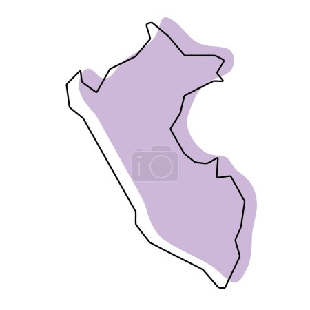 Peru country simplified map. Violet silhouette with thin black smooth contour outline isolated on white background. Simple vector icon