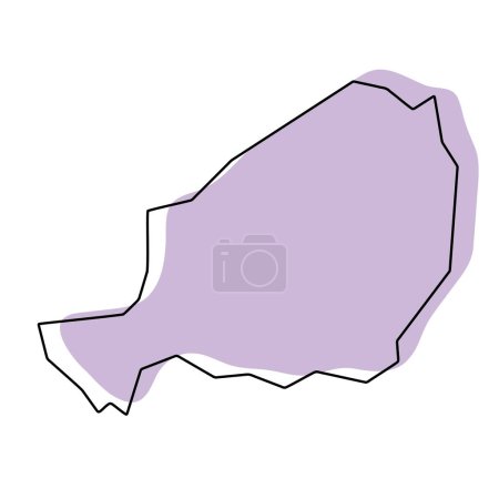 Niger carte simplifiée du pays. Silhouette violette avec contour lisse noir fin isolé sur fond blanc. Icône vectorielle simple