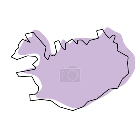 Iceland country simplified map. Violet silhouette with thin black smooth contour outline isolated on white background. Simple vector icon