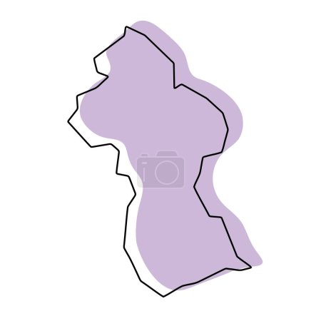 Guyana country simplified map. Violet silhouette with thin black smooth contour outline isolated on white background. Simple vector icon
