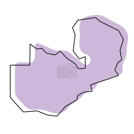Carte simplifiée du pays Zambie. Silhouette violette avec contour lisse noir fin isolé sur fond blanc. Icône vectorielle simple