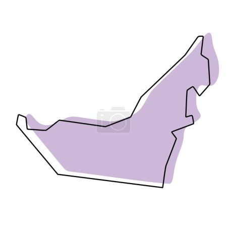 United Arab Emirates country simplified map. Violet silhouette with thin black smooth contour outline isolated on white background. Simple vector icon