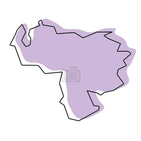 Venezuela país mapa simplificado. Silueta violeta con contorno fino liso negro aislado sobre fondo blanco. Icono de vector simple