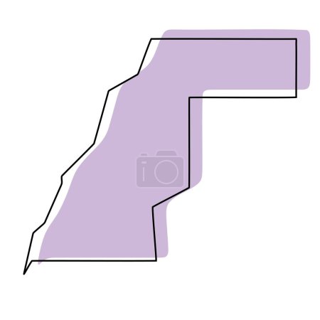 Western Sahara country simplified map. Violet silhouette with thin black smooth contour outline isolated on white background. Simple vector icon