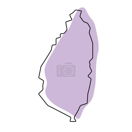 Land St. Lucia vereinfachte Karte. Violette Silhouette mit dünnen schwarzen, glatten Konturen, isoliert auf weißem Hintergrund. Einfaches Vektorsymbol
