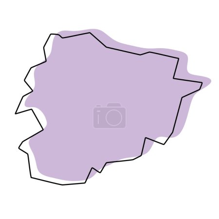 Andorra country simplified map. Violet silhouette with thin black smooth contour outline isolated on white background. Simple vector icon