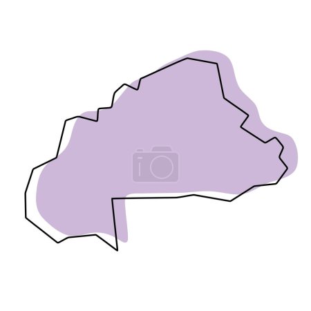 Burkina Fasos vereinfachte Landkarte. Violette Silhouette mit dünnen schwarzen, glatten Konturen, isoliert auf weißem Hintergrund. Einfaches Vektorsymbol