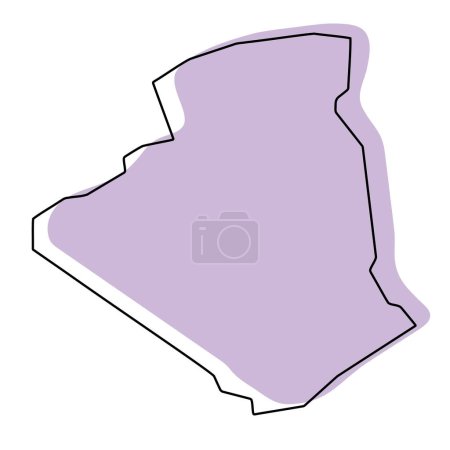 Algérie pays carte simplifiée. Silhouette violette avec contour lisse noir fin isolé sur fond blanc. Icône vectorielle simple