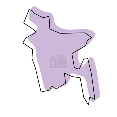 Bangladesch vereinfachte Landkarte. Violette Silhouette mit dünnen schwarzen, glatten Konturen, isoliert auf weißem Hintergrund. Einfaches Vektorsymbol