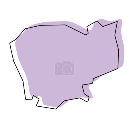Camboya país mapa simplificado. Silueta violeta con contorno fino liso negro aislado sobre fondo blanco. Icono de vector simple