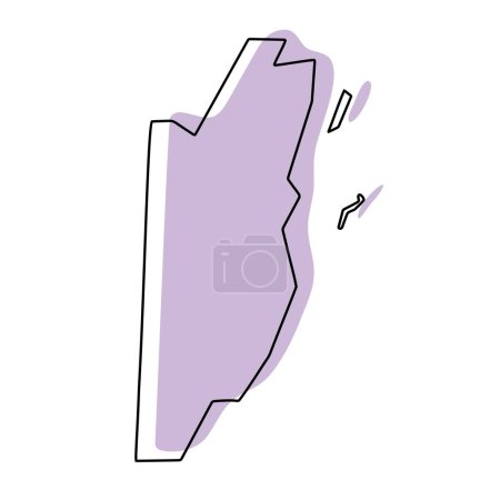 Belize Land vereinfachte Karte. Violette Silhouette mit dünnen schwarzen, glatten Konturen, isoliert auf weißem Hintergrund. Einfaches Vektorsymbol