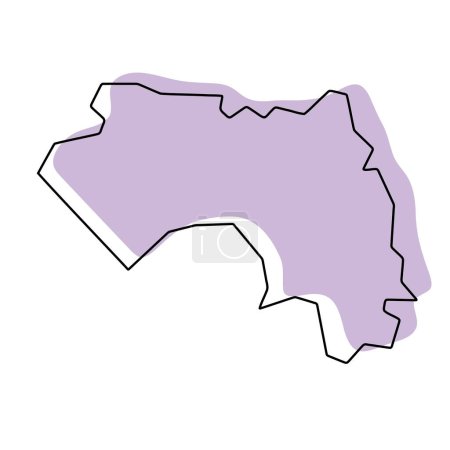 Guinea país mapa simplificado. Silueta violeta con contorno fino liso negro aislado sobre fondo blanco. Icono de vector simple