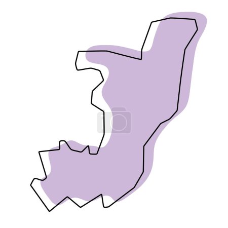 Carte simplifiée de la République du Congo. Silhouette violette avec contour lisse noir fin isolé sur fond blanc. Icône vectorielle simple