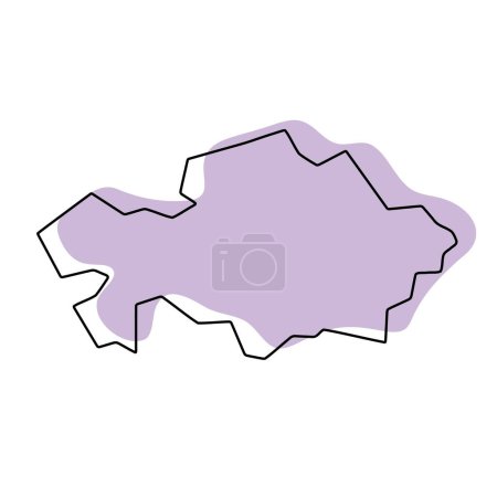 Kazakhstan country simplified map. Violet silhouette with thin black smooth contour outline isolated on white background. Simple vector icon