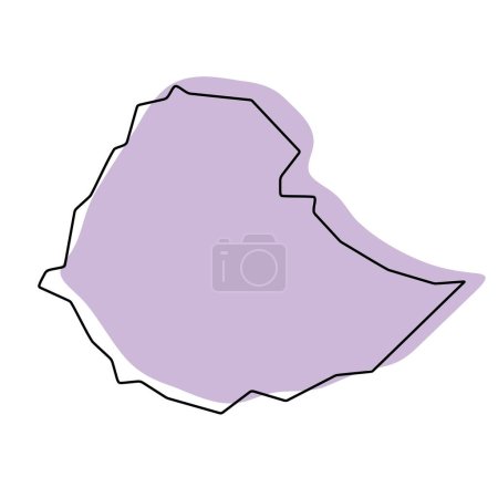 Ethiopia country simplified map. Violet silhouette with thin black smooth contour outline isolated on white background. Simple vector icon