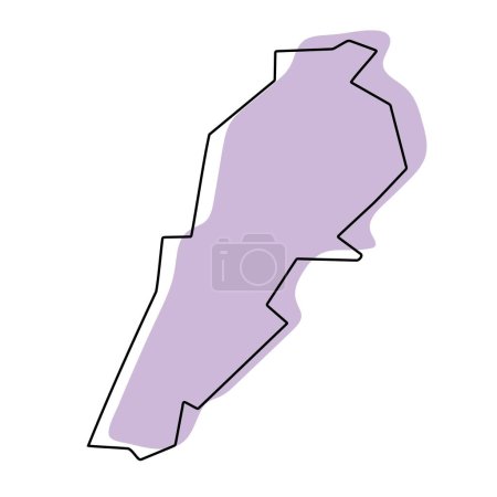 Libanon vereinfachte Landkarte. Violette Silhouette mit dünnen schwarzen, glatten Konturen, isoliert auf weißem Hintergrund. Einfaches Vektorsymbol