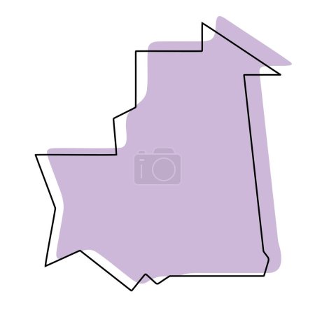 Mauritania país mapa simplificado. Silueta violeta con contorno fino liso negro aislado sobre fondo blanco. Icono de vector simple