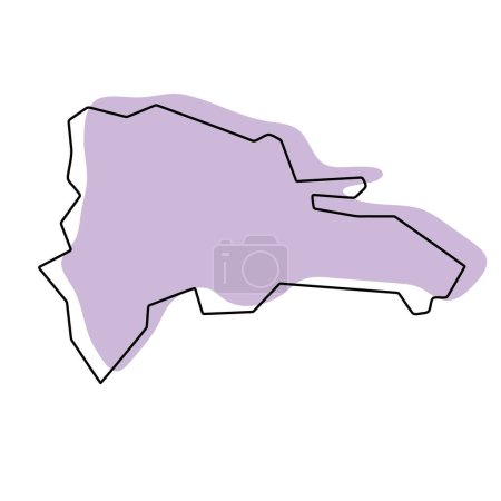 República Dominicana país mapa simplificado. Silueta violeta con contorno fino liso negro aislado sobre fondo blanco. Icono de vector simple