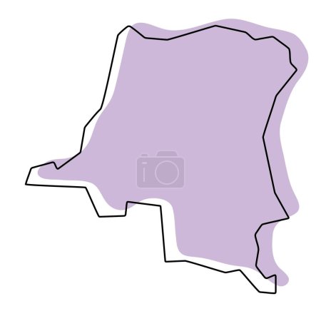 Democratic Republic of the Congo country simplified map. Violet silhouette with thin black smooth contour outline isolated on white background. Simple vector icon