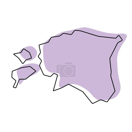 Estonia country simplified map. Violet silhouette with thin black smooth contour outline isolated on white background. Simple vector icon