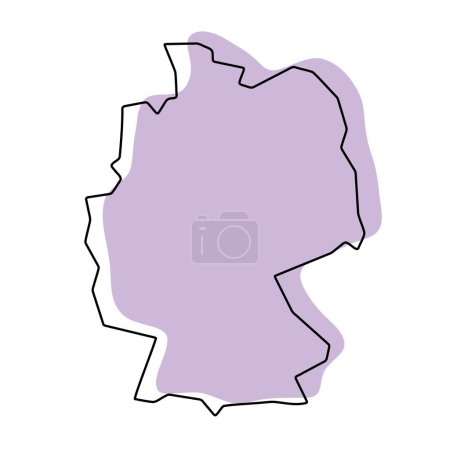Alemania país mapa simplificado. Silueta violeta con contorno fino liso negro aislado sobre fondo blanco. Icono de vector simple