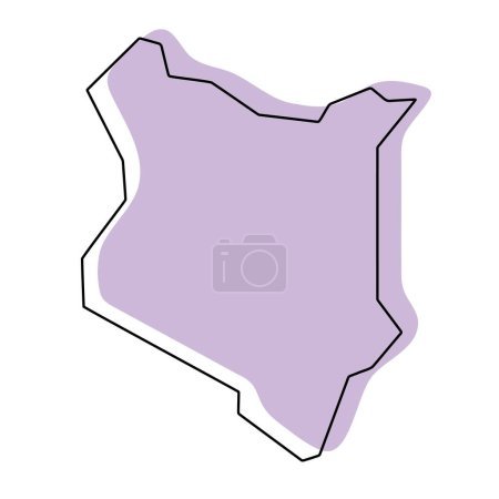 Kenya country simplified map. Violet silhouette with thin black smooth contour outline isolated on white background. Simple vector icon