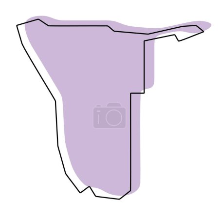 Namibia vereinfachte Landkarte. Violette Silhouette mit dünnen schwarzen, glatten Konturen, isoliert auf weißem Hintergrund. Einfaches Vektorsymbol