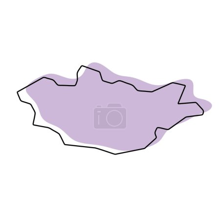 Mongolia país mapa simplificado. Silueta violeta con contorno fino liso negro aislado sobre fondo blanco. Icono de vector simple
