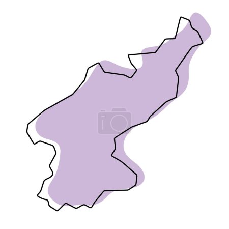 Corée du Nord carte simplifiée. Silhouette violette avec contour lisse noir fin isolé sur fond blanc. Icône vectorielle simple