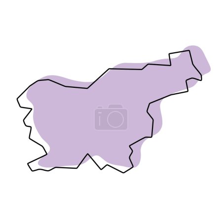 Slovenia country simplified map. Violet silhouette with thin black smooth contour outline isolated on white background. Simple vector icon