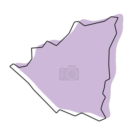 Nicaragua Land vereinfachte Karte. Violette Silhouette mit dünnen schwarzen, glatten Konturen, isoliert auf weißem Hintergrund. Einfaches Vektorsymbol