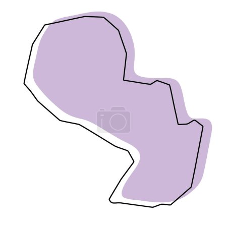 Paraguay Land vereinfachte Karte. Violette Silhouette mit dünnen schwarzen, glatten Konturen, isoliert auf weißem Hintergrund. Einfaches Vektorsymbol