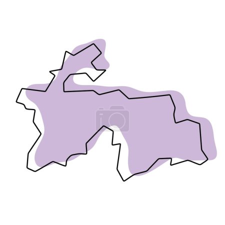 Tajikistan country simplified map. Violet silhouette with thin black smooth contour outline isolated on white background. Simple vector icon