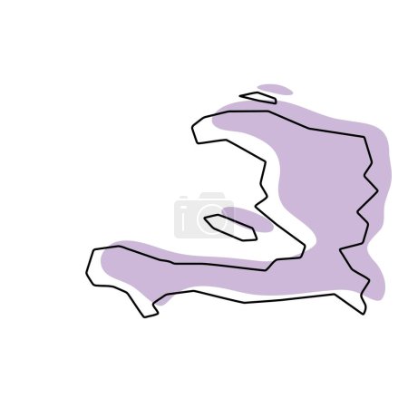 Haiti Land vereinfachte Karte. Violette Silhouette mit dünnen schwarzen, glatten Konturen, isoliert auf weißem Hintergrund. Einfaches Vektorsymbol