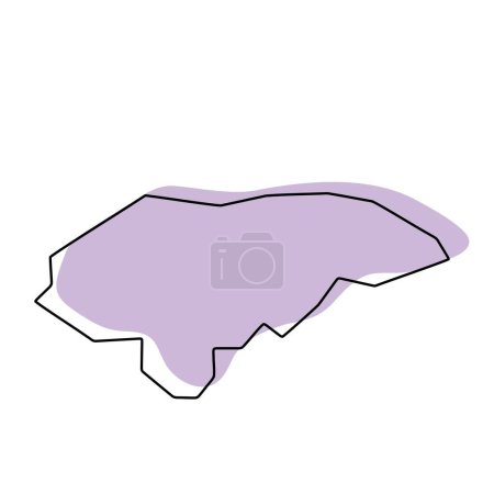 Honduras Land vereinfachte Karte. Violette Silhouette mit dünnen schwarzen, glatten Konturen, isoliert auf weißem Hintergrund. Einfaches Vektorsymbol