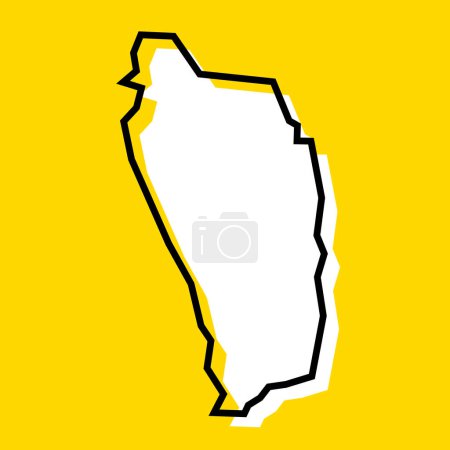 Dominique pays carte simplifiée. Silhouette blanche avec contour noir épais sur fond jaune. Icône vectorielle simple