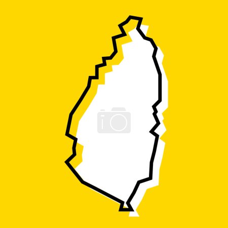 Santa Lucía país mapa simplificado. Silueta blanca con grueso contorno negro sobre fondo amarillo. Icono de vector simple