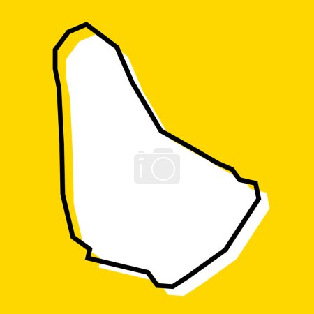 Barbados país mapa simplificado. Silueta blanca con grueso contorno negro sobre fondo amarillo. Icono de vector simple