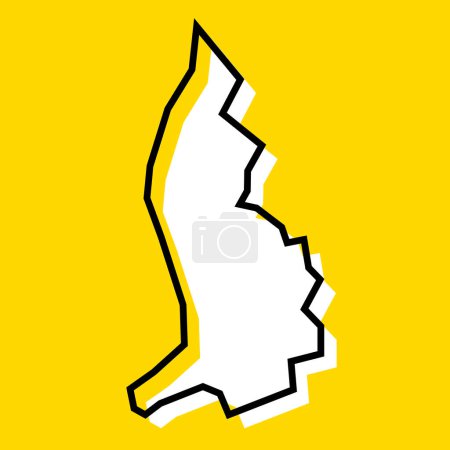 Carte simplifiée du Liechtenstein. Silhouette blanche avec contour noir épais sur fond jaune. Icône vectorielle simple