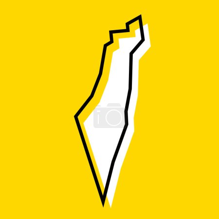 Israel país mapa simplificado. Silueta blanca con grueso contorno negro sobre fondo amarillo. Icono de vector simple