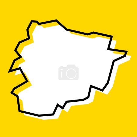 Andorra country simplified map. White silhouette with thick black contour on yellow background. Simple vector icon