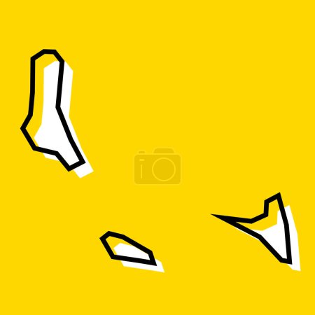 Carte simplifiée des Comores. Silhouette blanche avec contour noir épais sur fond jaune. Icône vectorielle simple