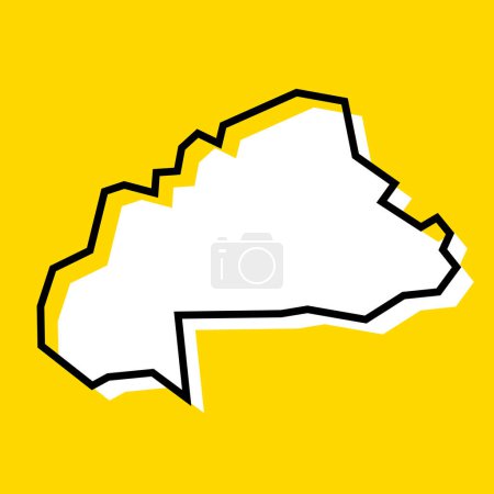 Carte simplifiée du Burkina Faso. Silhouette blanche avec contour noir épais sur fond jaune. Icône vectorielle simple